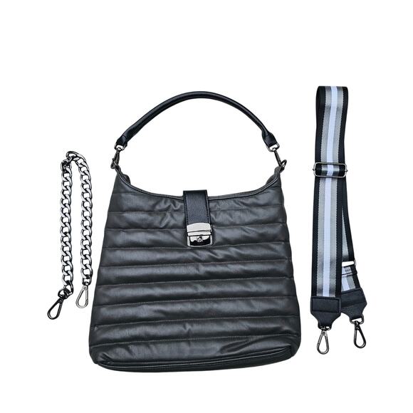 Royln Luxe New York Grey Quilted Crossbody Bag with 3 Strap Options - Picture 1 of 12